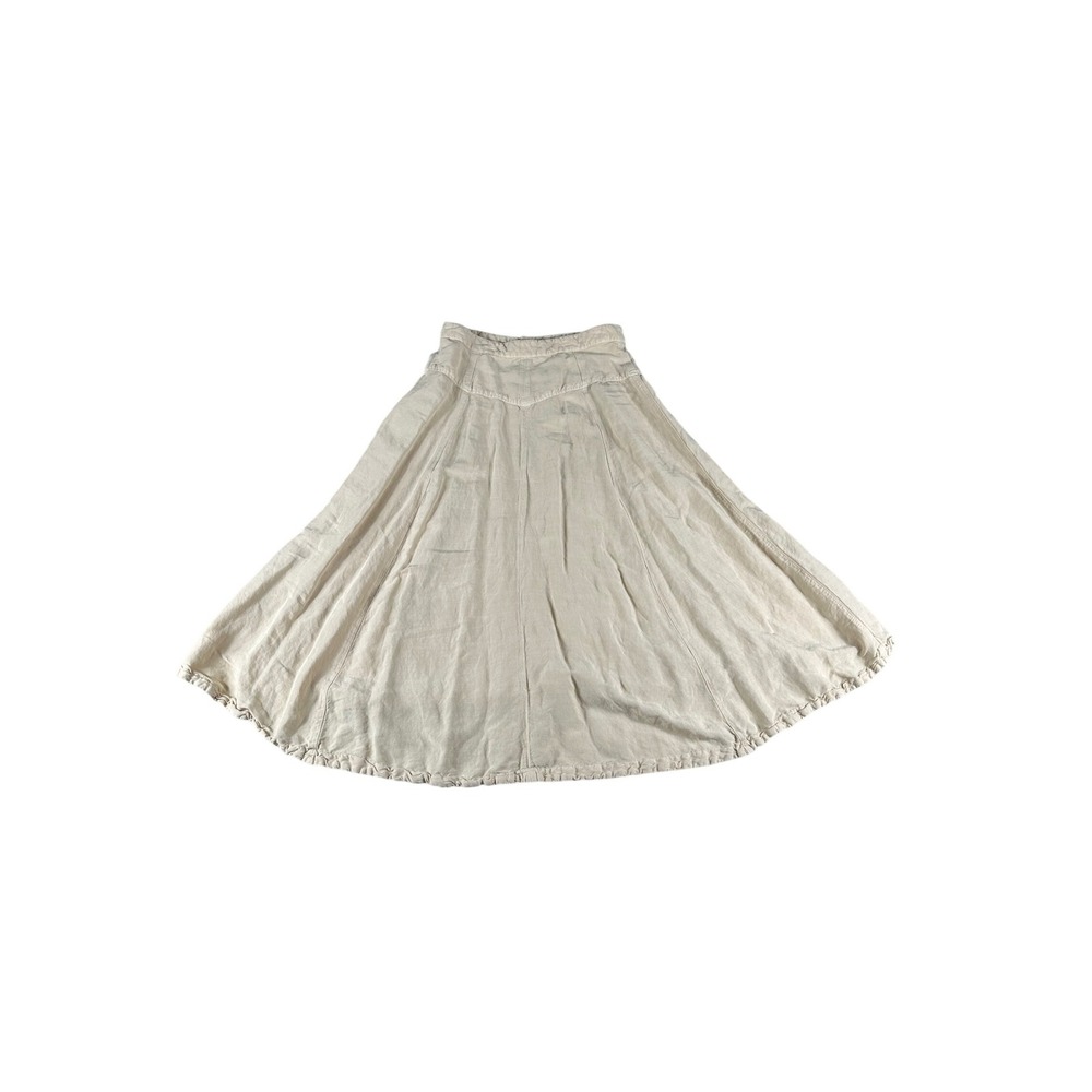 Zara Midi Skirt Women M Tan Beige Linen Blend Cottagecore Boho Button High Waist - Picture 2 of 7